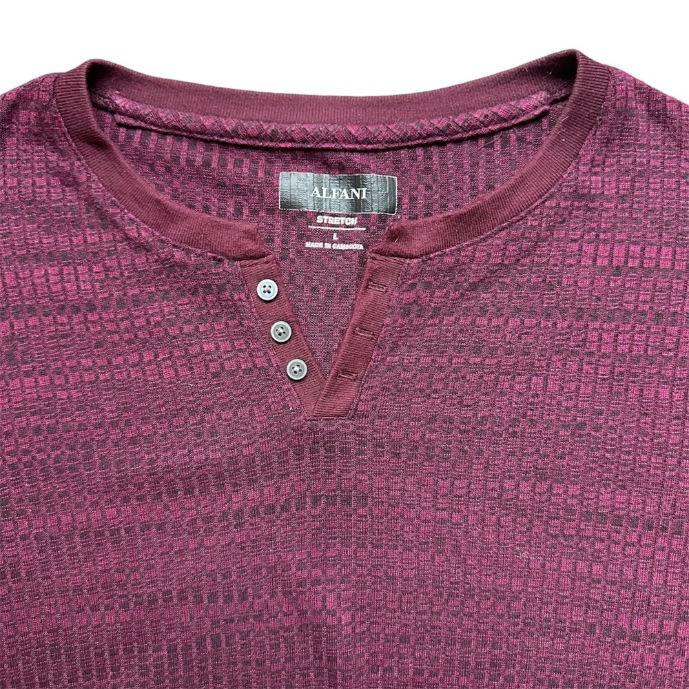 Alfani Men's Stretch Crew-Neck Henley Button T-Shirt‎ Maroon Burgundy Size L